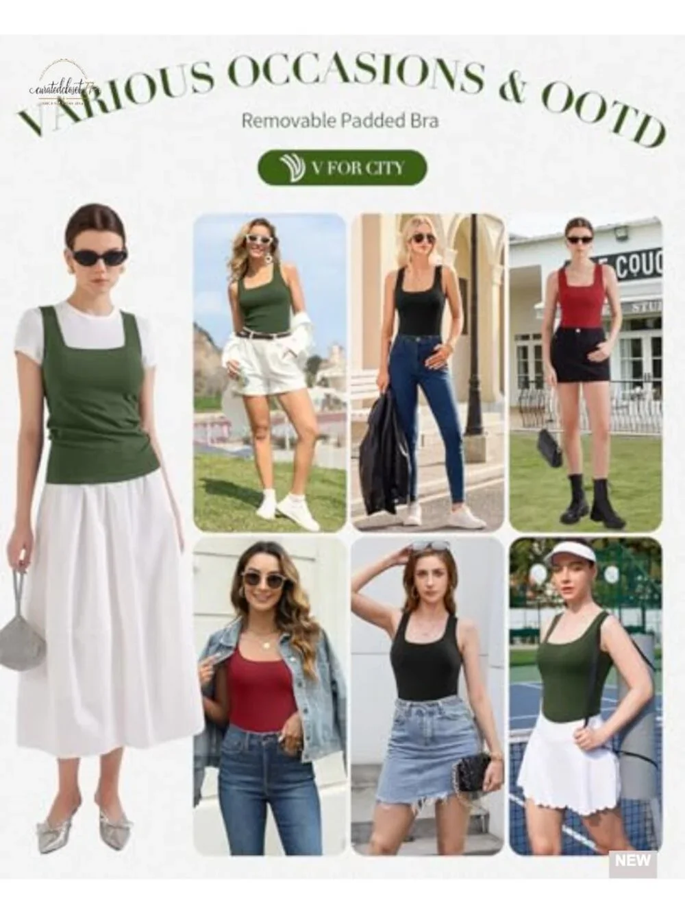 Square Neck Tank Top with Built-in Bra Ribbed Seamless Camisole Slim Fit